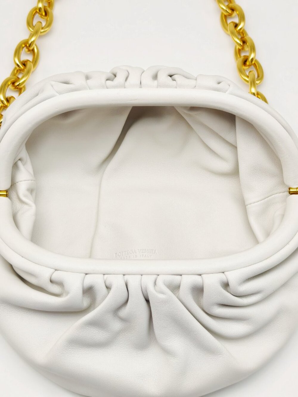 Bottega Veneta The Chain Pouch White Leather Clutch Shoulder Bag Gold Chain - Picture 3 of 14